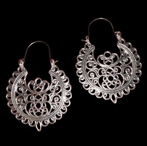 Silver Filigree Mandala Earrings Metal Lace Cutout Bohemian Floral Huggie Hoops